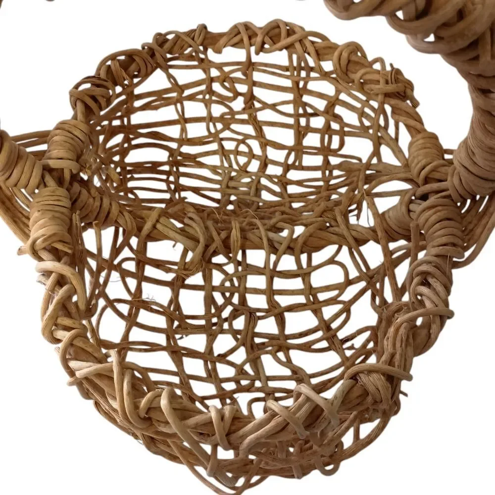 Primitive Buttock Basket Grapevine Egg Fruit Gathering Eye of God Hand Woven Vtg